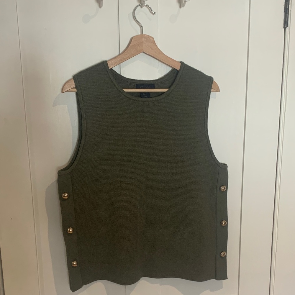 RACHEL Rachel Roy Olive Green Sleeveless Knit Tank with Side Buttons